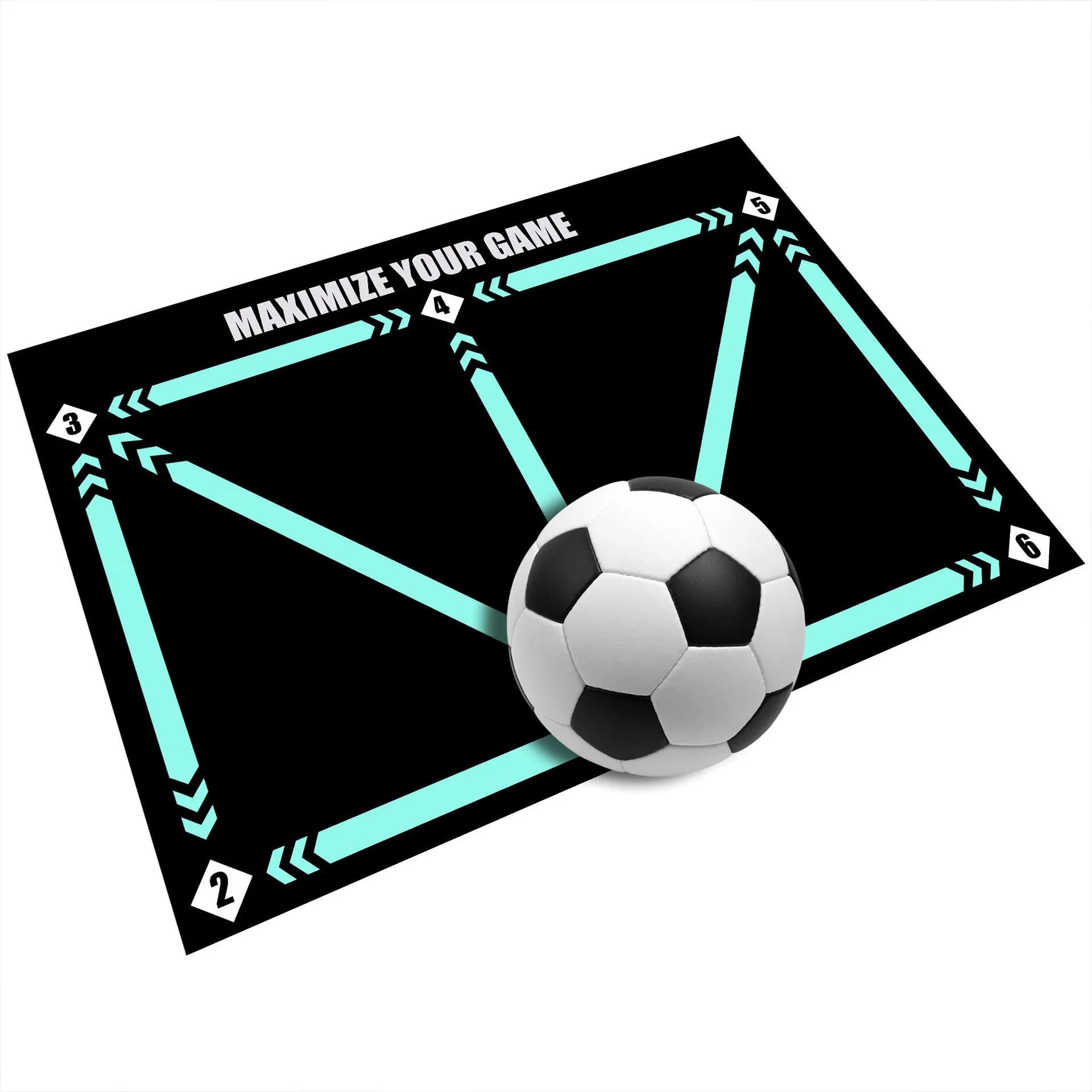 Black non-slip football training mat measuring 60cm by 90cm on a flat surface.