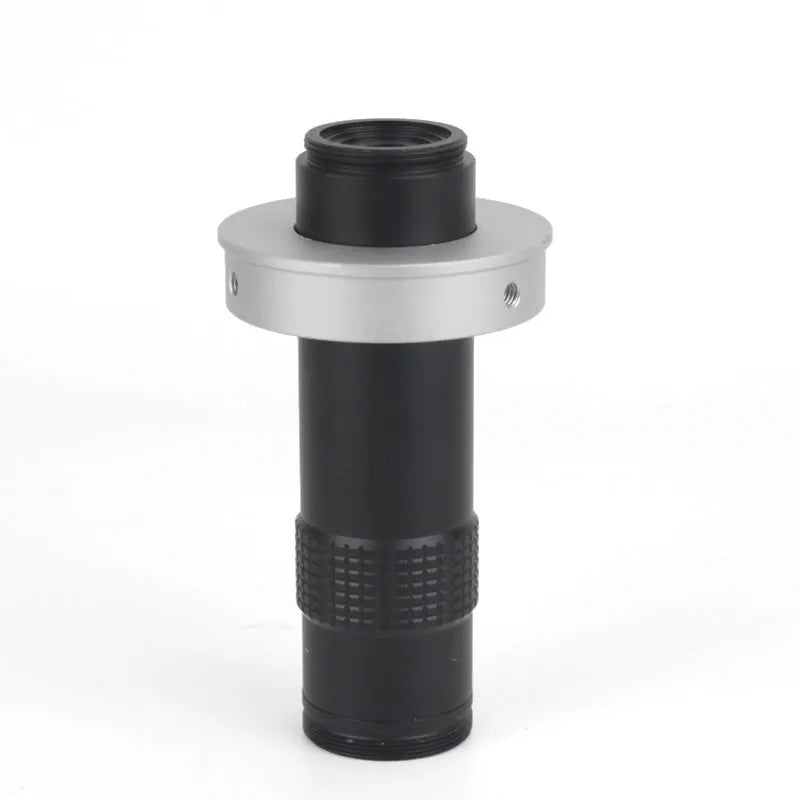 Black industrial camera monocular lens for 130x magnification inspection with 60-300mm working distance