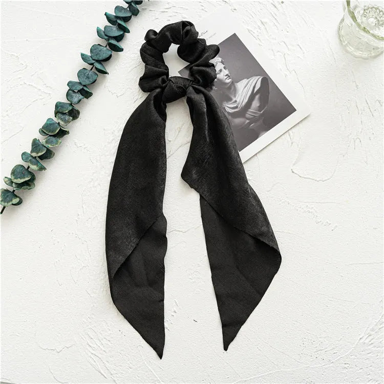 Spring dark green floral patterned cloth ribbon hair band in large intestine ring design