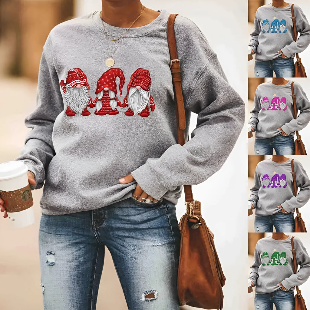 Women's Christmas jumper with Santa Claus print in red, blue, green, pink purple, or purple, cotton fabric, sizes S to XXXL