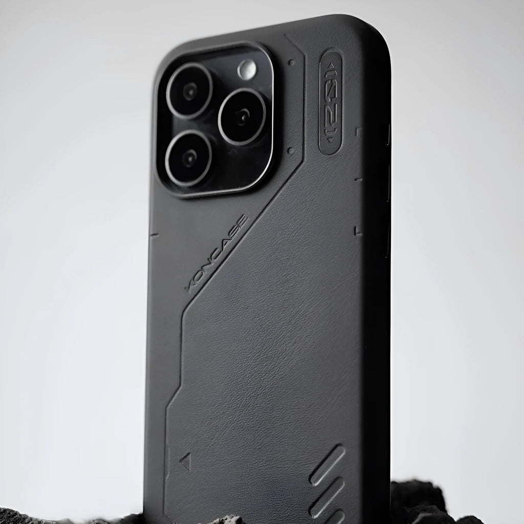 Magnetic leather-look TPU phone case for iPhone 14 Pro, 14 Pro Max, 15 Pro and 15 Pro Max in Deep Space Black or Cloud Gray