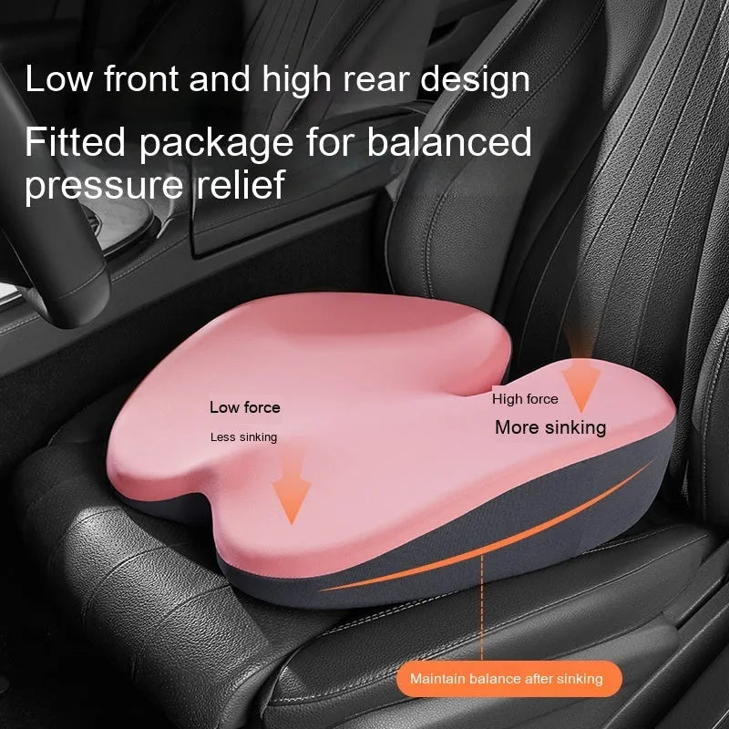 Car heightening seat cushion with lumbar support pad in brown colour for driving