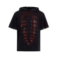 Black men's loose-fit hooded short-sleeve T-shirt with sequin detailing.