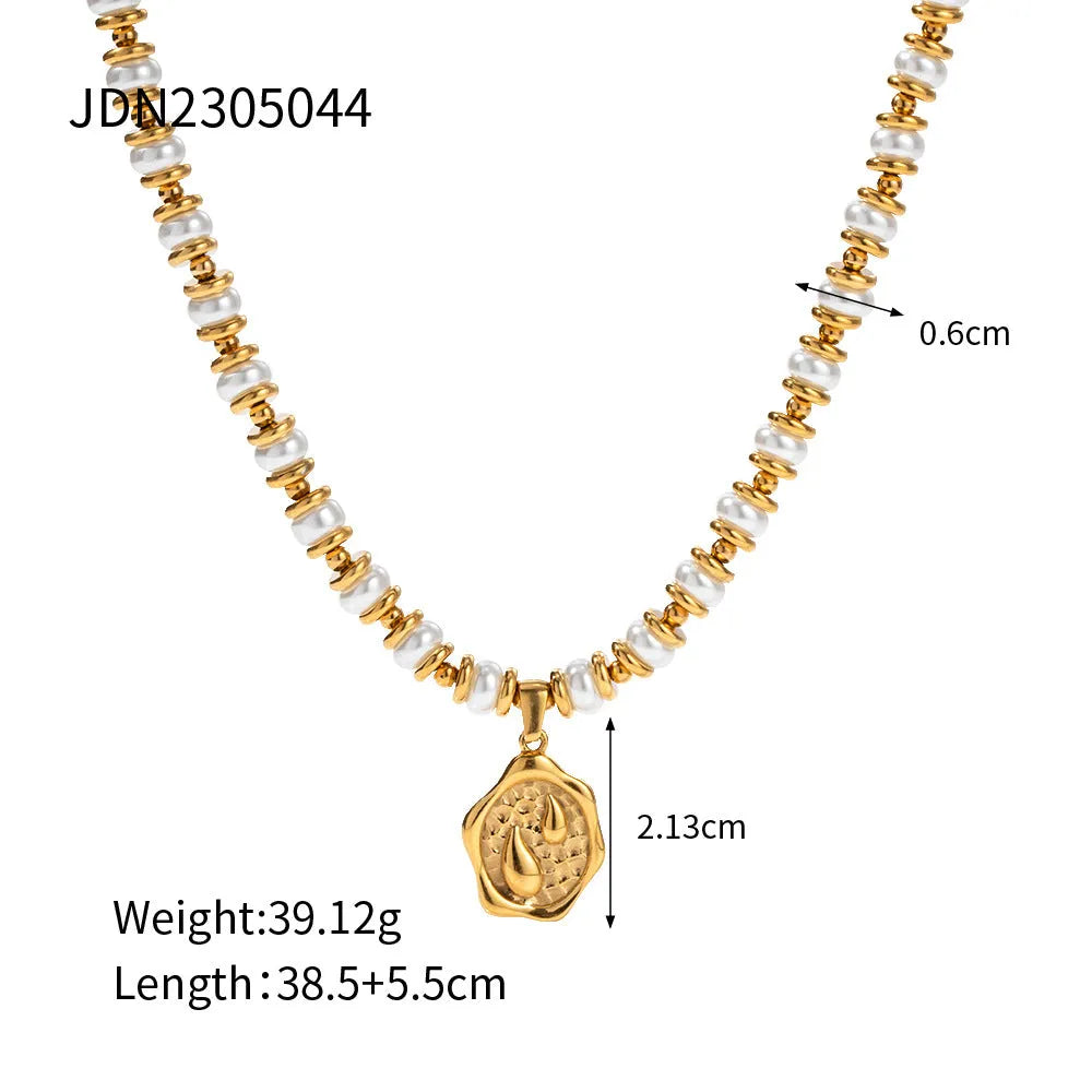 European and American titanium steel shell pearl necklace, stainless steel, electroplated, regular chain, JDN2305044 style
