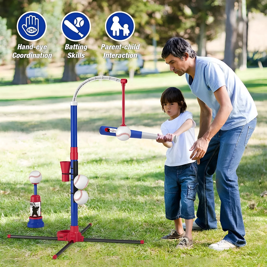 Hanging standing automatic serve adjustable children's baseball toy for teenagers blue red PP material