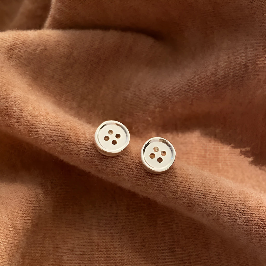 Gold plated silver needle geometric button stud earrings for women