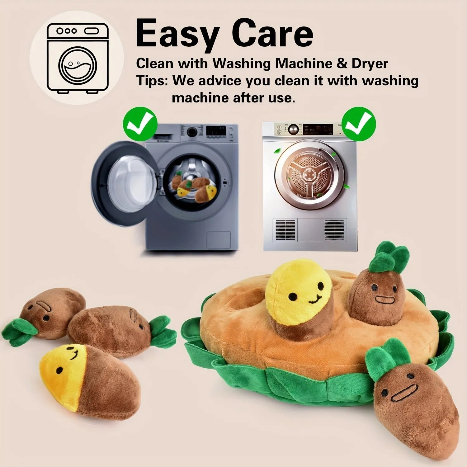 Yellow interactive dog puzzle pad with removable squeaky plush toys as a slow feeder and foraging game.