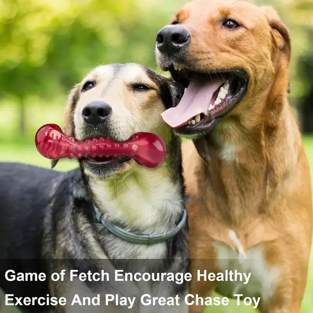 Red natural rubber dog chew toy with raised nodules for aggressive chewers