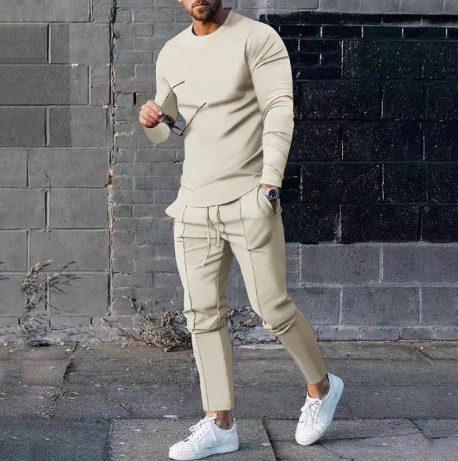 3D digital print polyester two-piece suit set in a casual Europe America style, shown in an apricot colour option