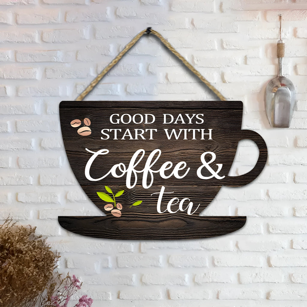 Retro coffee cup wooden hanging sign, 30 x 20 x 0.5cm, UV printed wood wall decor in American country style