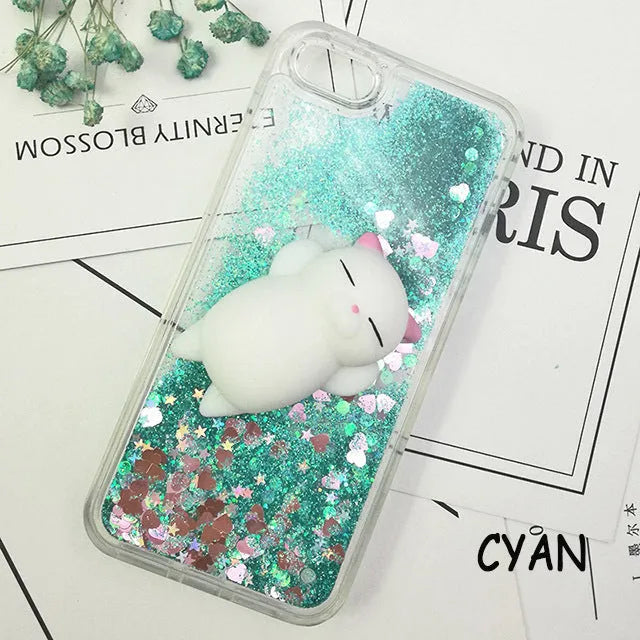Pink liquid quicksand TPU phone case for Apple iPhone with cartoon animal pattern
