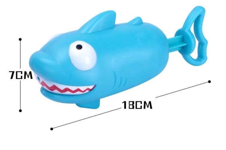 Children's plastic dinosaur water gun bath toy in blue, green, orange, pink, or sky blue, supplied in an OPP bag.