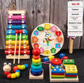 Orff wooden eight-tone piano early education toy set with rainbow tower and tangram in kraft box