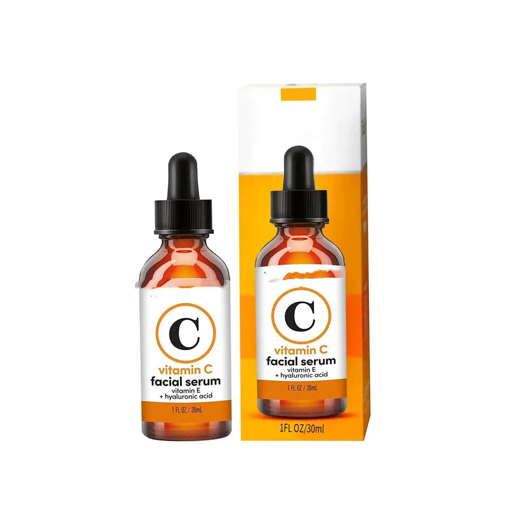 30ml anti-aging facial essence with Vitamin C and hyaluronic acid in a clear glass dropper bottle