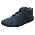 Men's high-top leather casual shoes in solid colour with round toe and lace-up fastening