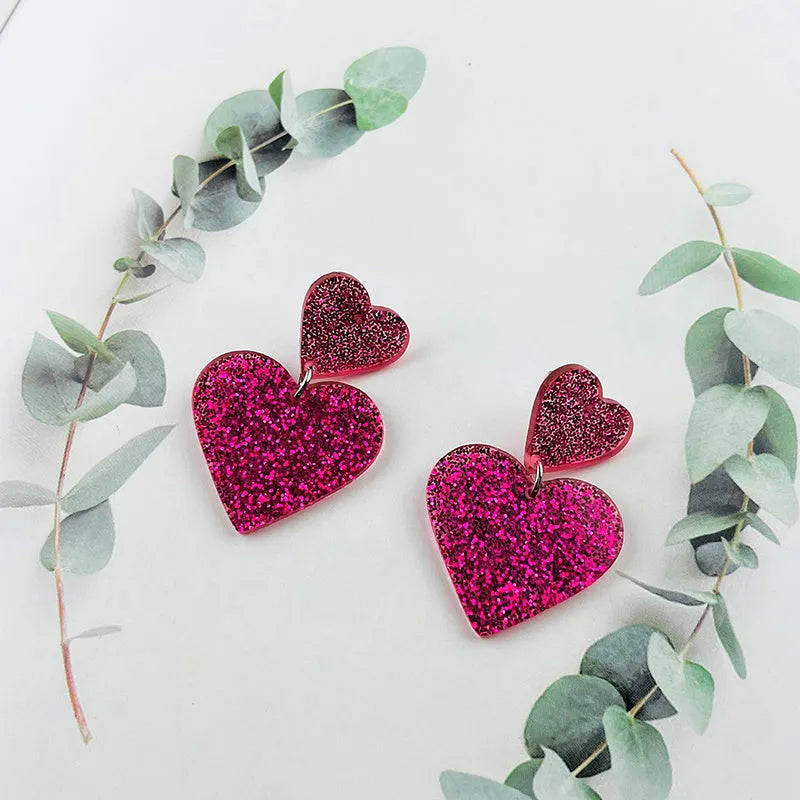 Acrylic geometric love earrings for women in picture colour, lightweight fashion jewellery