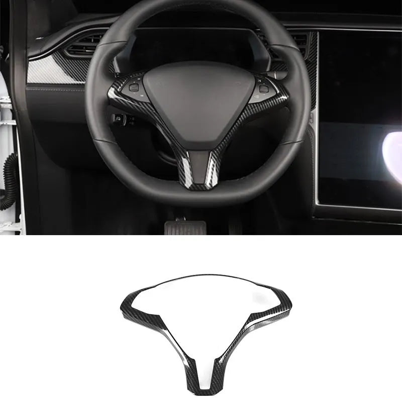 Black carbon fibre ABS plastic steering wheel decorative trim for Tesla Model S.