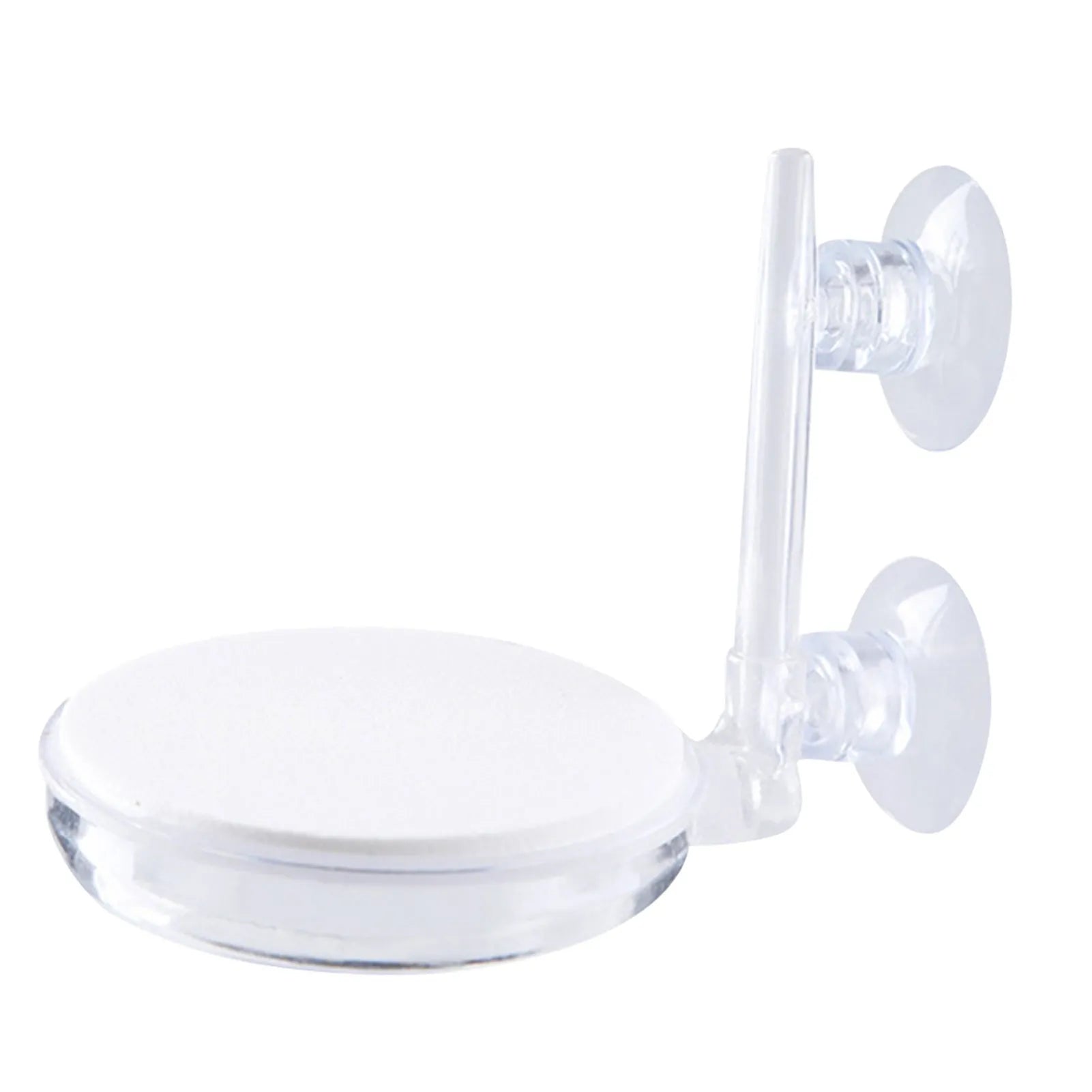 White transparent PC aquarium air refiner with nano bubbles and suction cups, shown on glass tank
