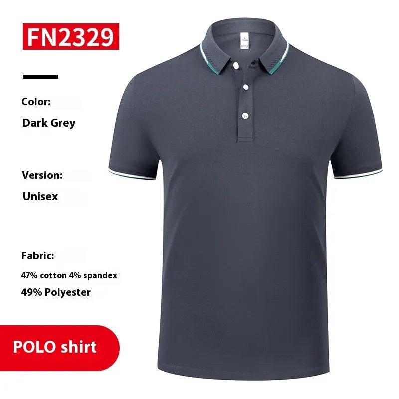 Men and women company culture polo shirt in solid colour cotton with short sleeves and digital print for team uniform