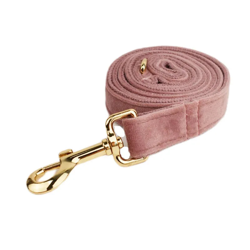 Light purple pink velvet adjustable dog collar with optional matching leash and accessory set.