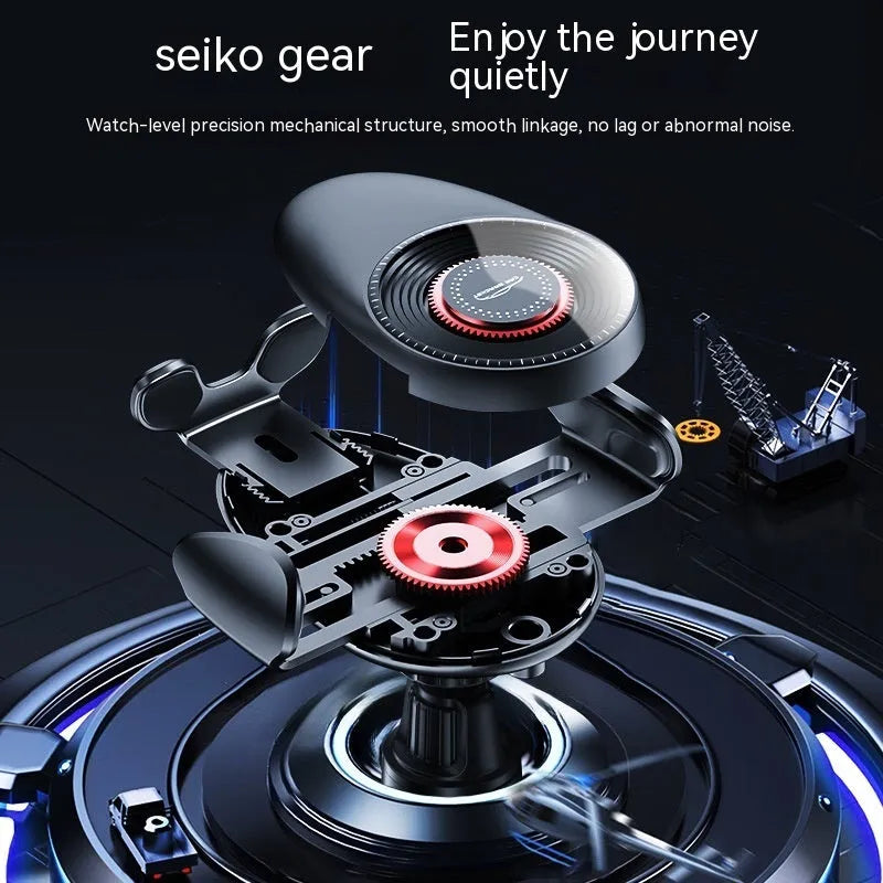 Black car air vent phone bracket with adjustable arms for universal smartphone mounting