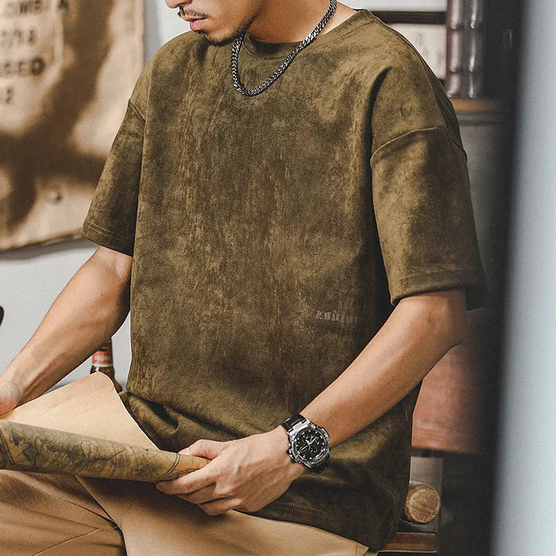 Retro washed men's short-sleeved T-shirt with letter, number, and text pattern, loose drop-shoulder fit, five colours
