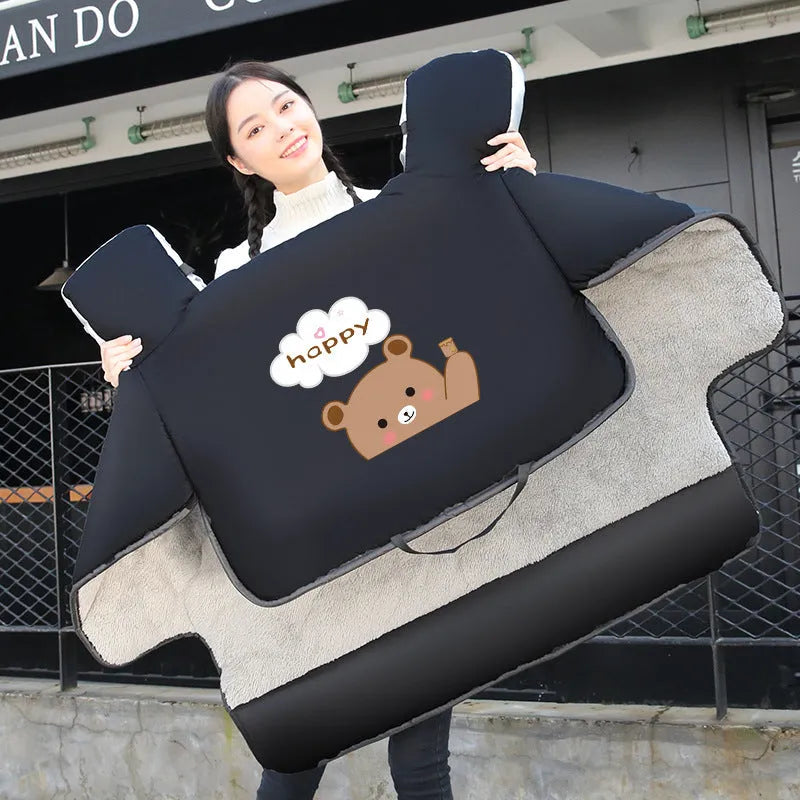 Electric vehicle windshield cover with thick velvet insulation in black colour lying on windscreen