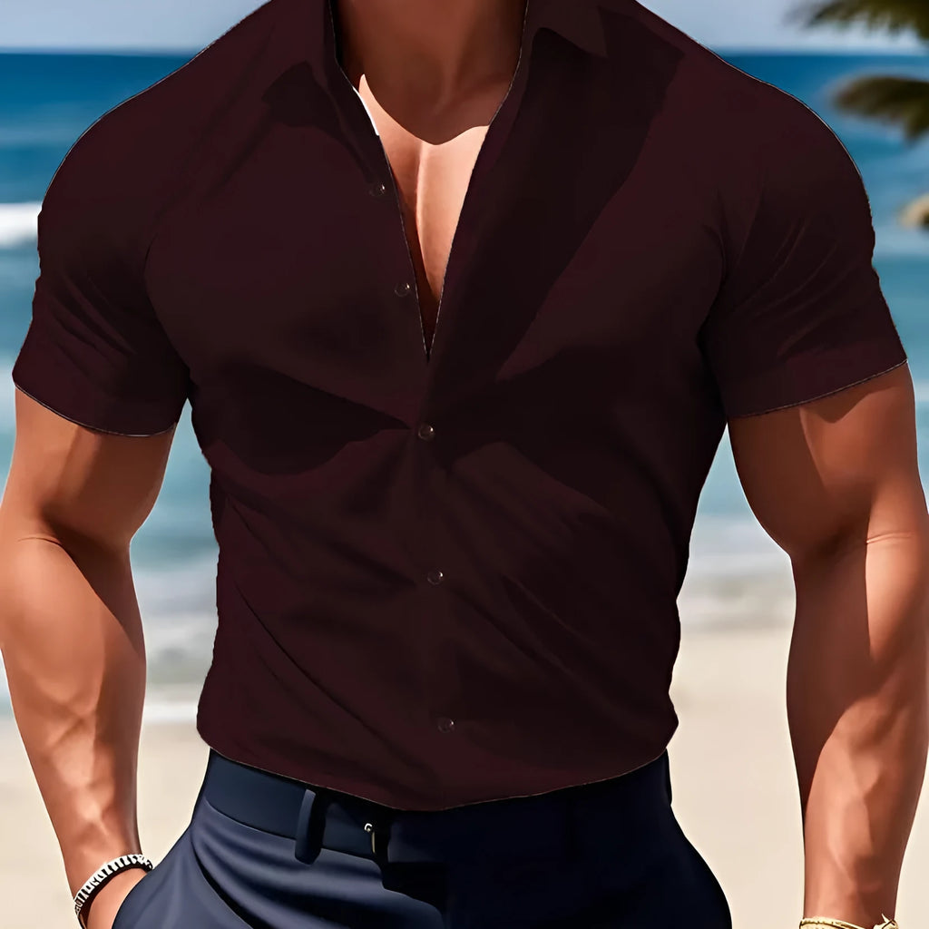 Men's short sleeve printed casual shirt with cardigan collar in multiple colour options