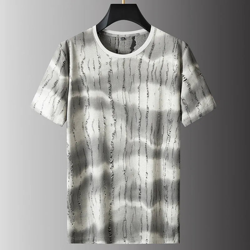 Grey or green men's plus-size loose fit t-shirt with round neck and short sleeves.