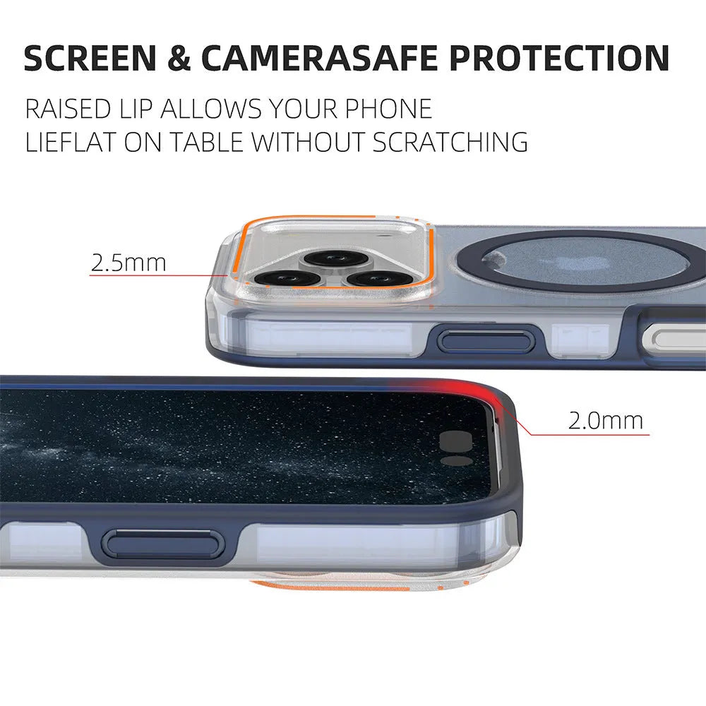 Magnetic phone case for iPhone 17 series with anti-fingerprint back in transparent black, mounted on a vehicle navigation holder.