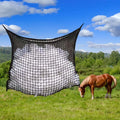 Woven PE rope horse feeding bag hanging with grid design in black colour