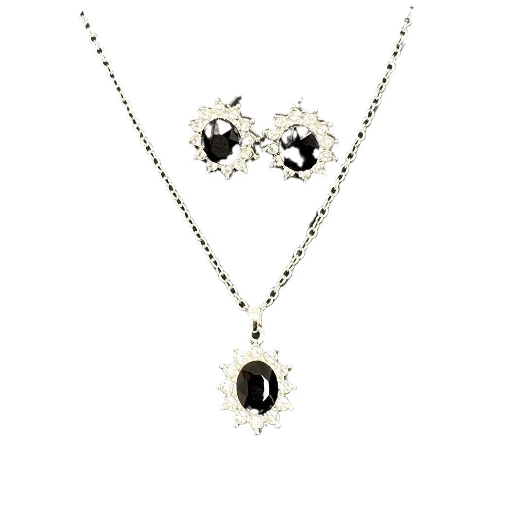 Sunflower zircon ear stud and necklace set in alloy electroplated finish, shown in colour option, on women