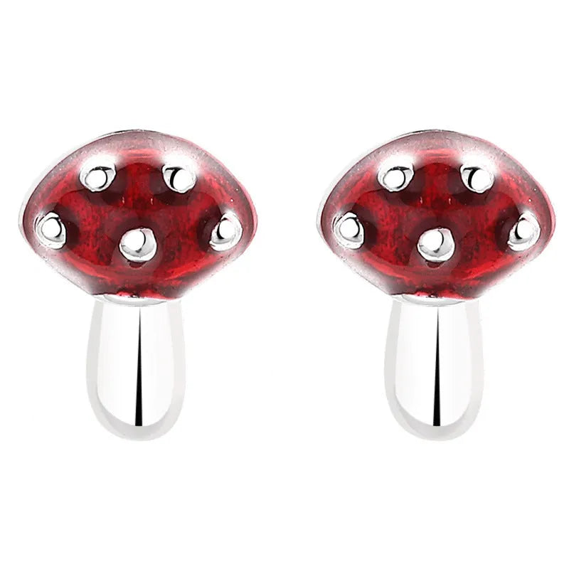 Pair of 925 sterling silver mushroom geometric line stud earrings in white gold finish with rubber stopper