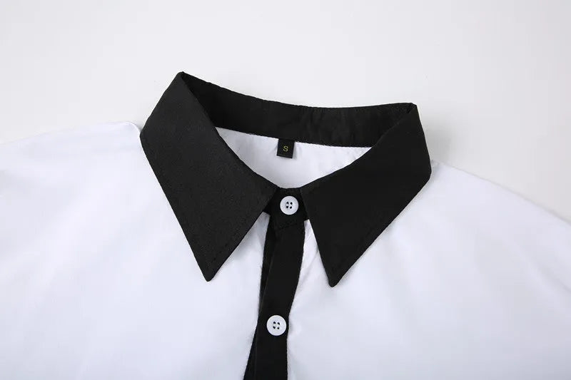 Long-sleeved colour-blocked shirt for teenage men in White with contrasting panels, figure-hugging cut