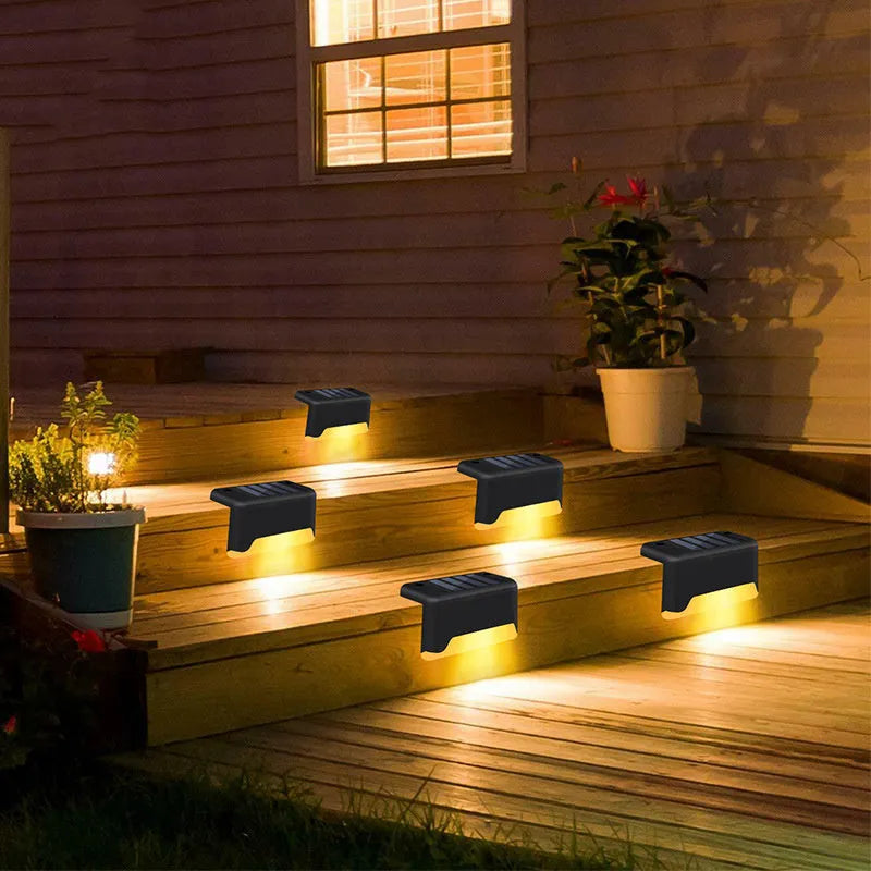 Black solar courtyard stair light 0.2W IP55 ABS 75x44x42mm for outdoor garden steps and pathways