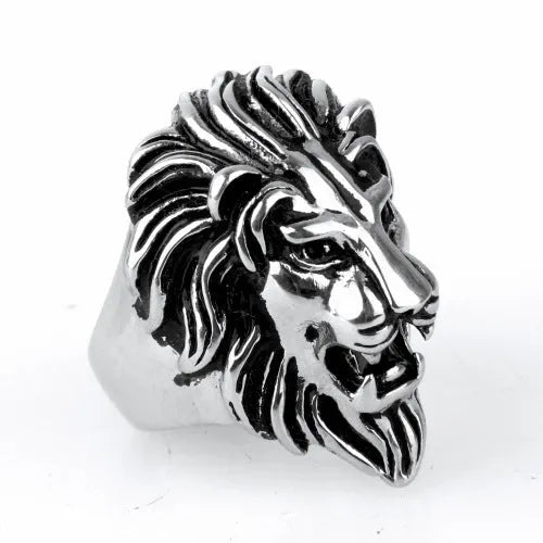 Personality punk lion head ring for men in gold and silver alloy geometric shape on finger