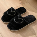 Plush open toe couple slippers in black with TPR sole and thickening upper