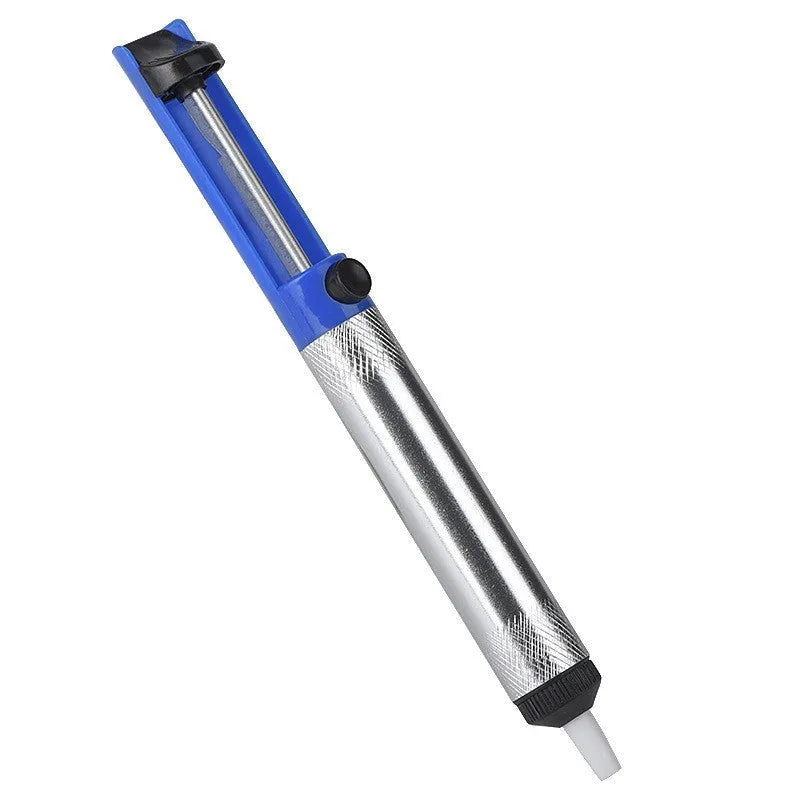 Manual tin sucker with ABS and aluminium body, blue finish, for solder removal during welding disassembly