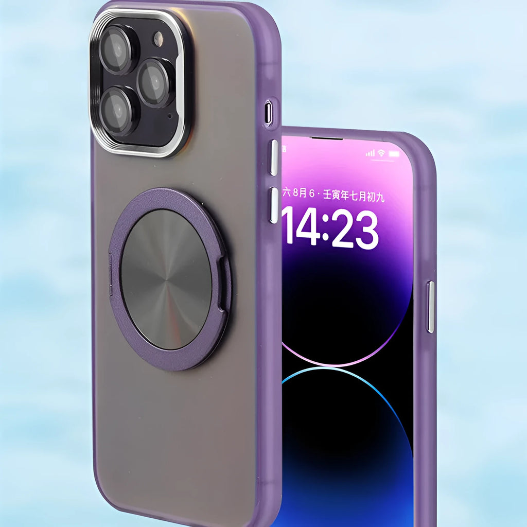 PC phone case with 360 rotary magnetic bracket for iPhone, shockproof and heat dissipation, graphite black colour-plating finish