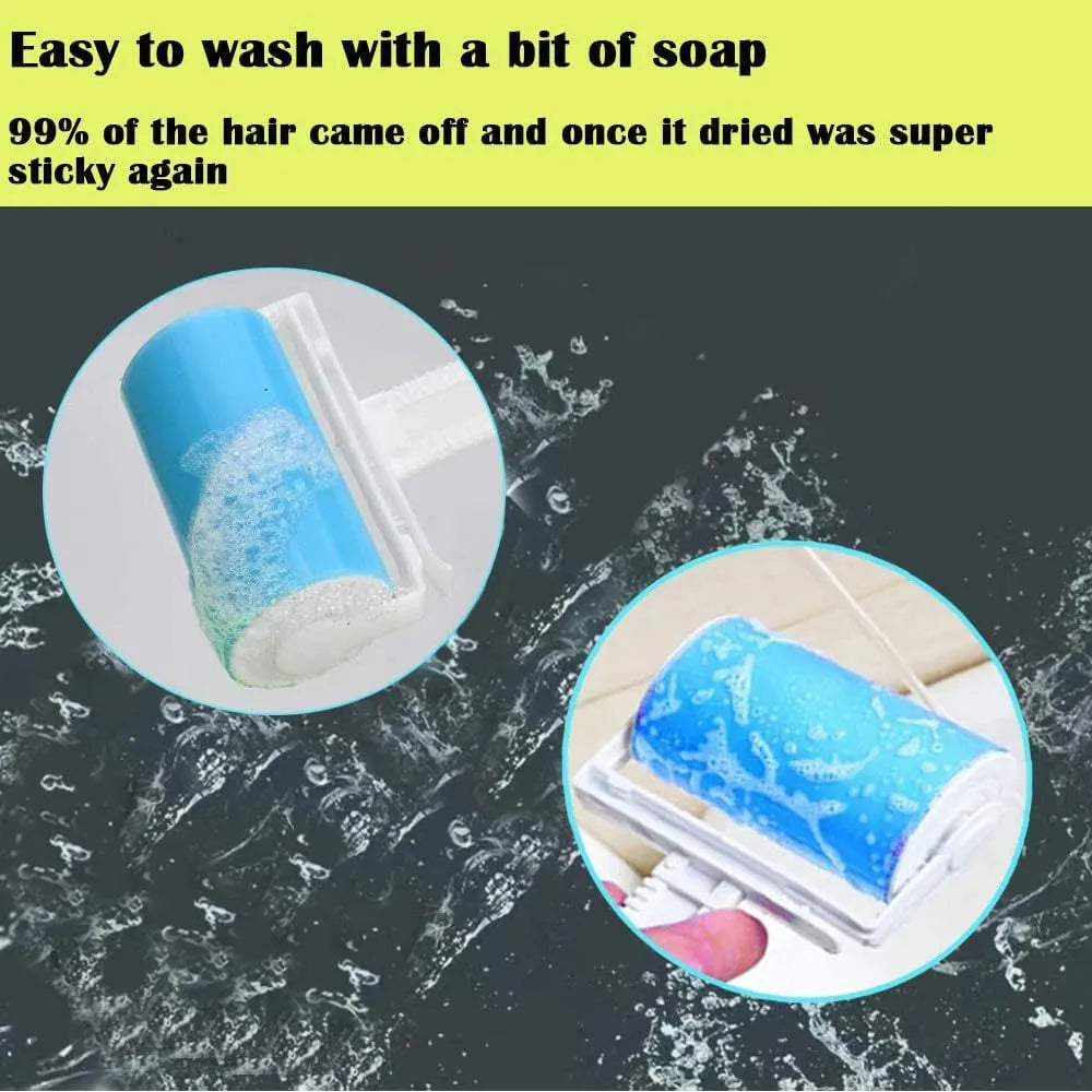 Washable reusable lint roller for pet hair removal in blue, green, pink, or yellow with cover