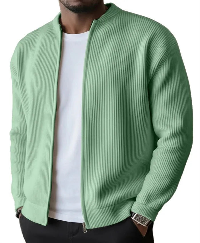 Men's casual sweater-style jacket in solid colour polyester, sizes S to 6XL, middle-aged male casual wear