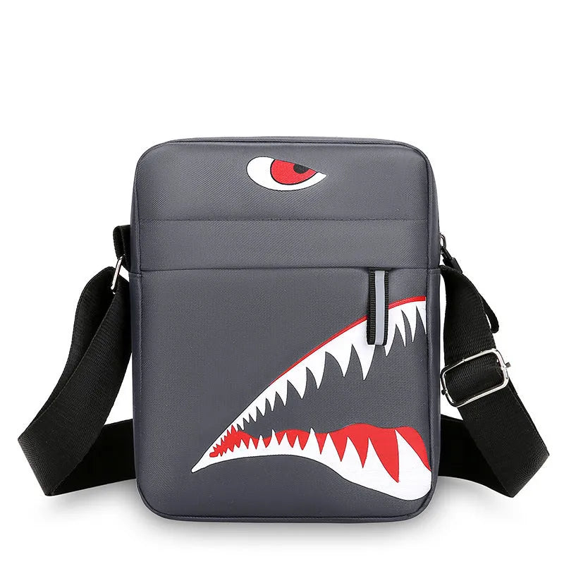 Men's small Oxford cloth crossbody bag with animal pattern printing in black, grey, or green