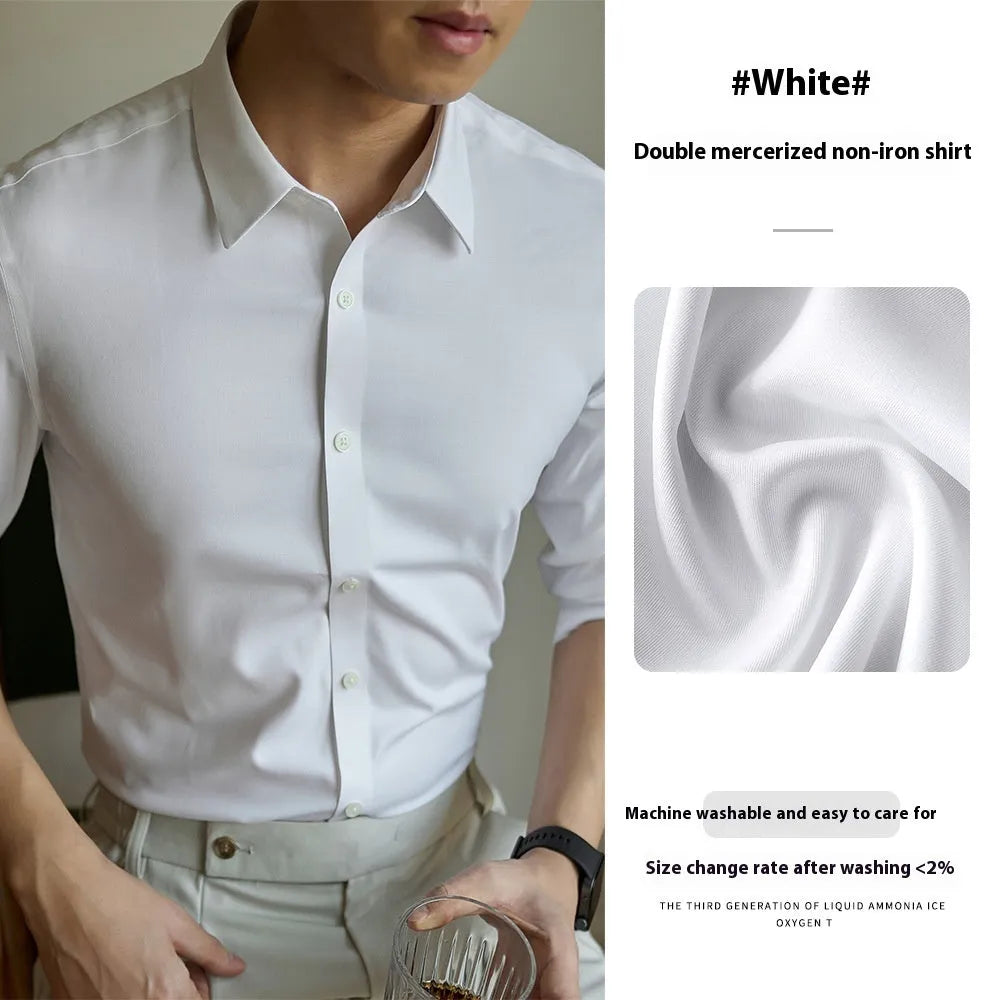 Men's ironing free long sleeve shirt in solid colour polyester, available in multiple colours and sizes M to 6XL