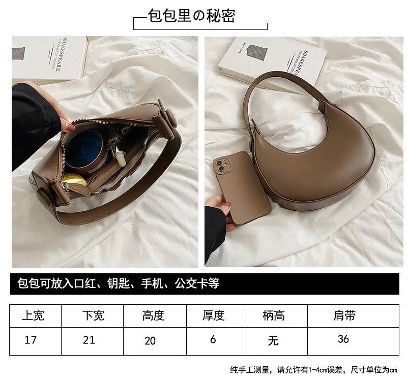 Women's retro-style PU leather shoulder bag in a dumpling shape, shown in black.