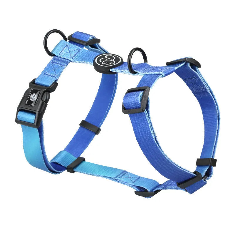 A gradient colour pet chest strap for dogs, shown in one of four design options.