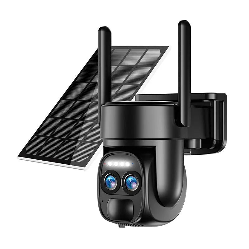 Solar panel security camera with zoom lens for outdoor home surveillance