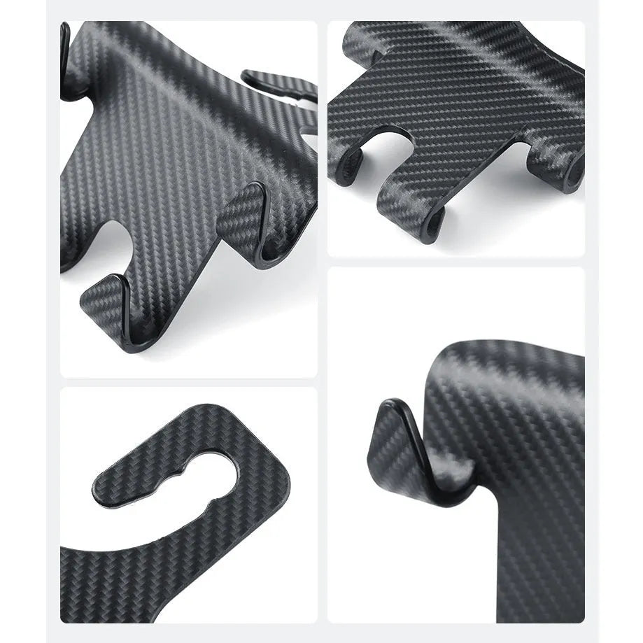 Black ABS car hook bracket with integrated mobile phone holder for rear seat organisation