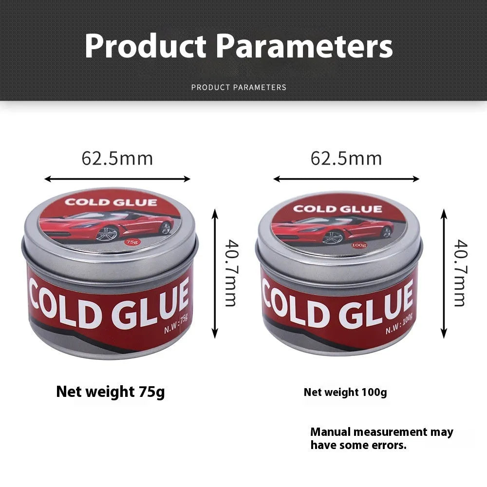 Tube of specialised cold glue for automotive paintless dent repair (PDR) on a car panel.