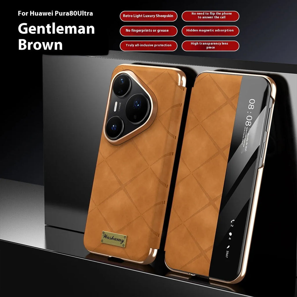 Electroplated diamond grid anti-fingerprint phone case for Huawei smartphones in imitation leather