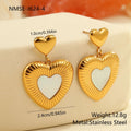 Gold electroplated heart-shaped stainless steel earrings with white fritillary detail